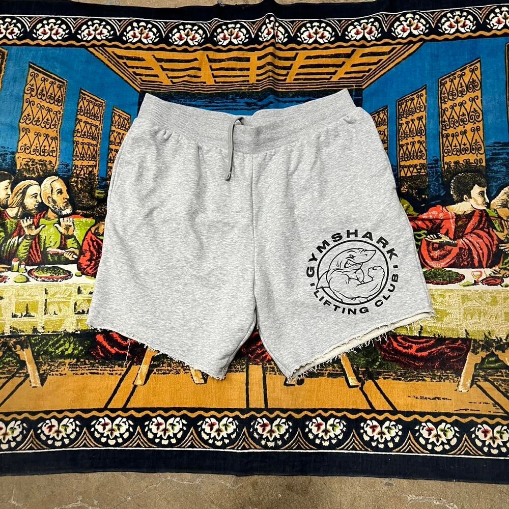 Gymshark Men's Grey and Black Shorts Sweatshorts gym athletic big logo youngla